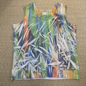 Sue Who? Originals Vibrant Sleveless Tank Top Abstract Print Rhinestone Size 1XL